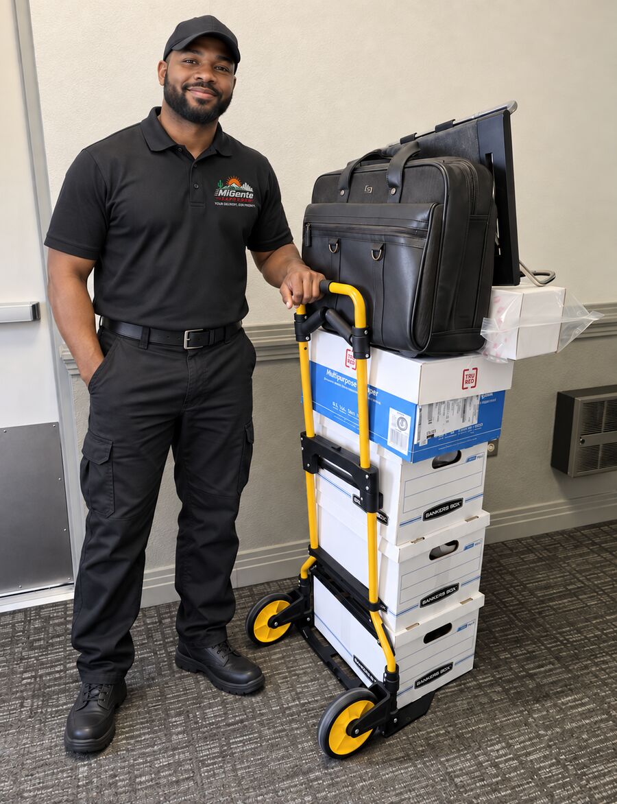 MiGente Express driver completing a professional office delivery